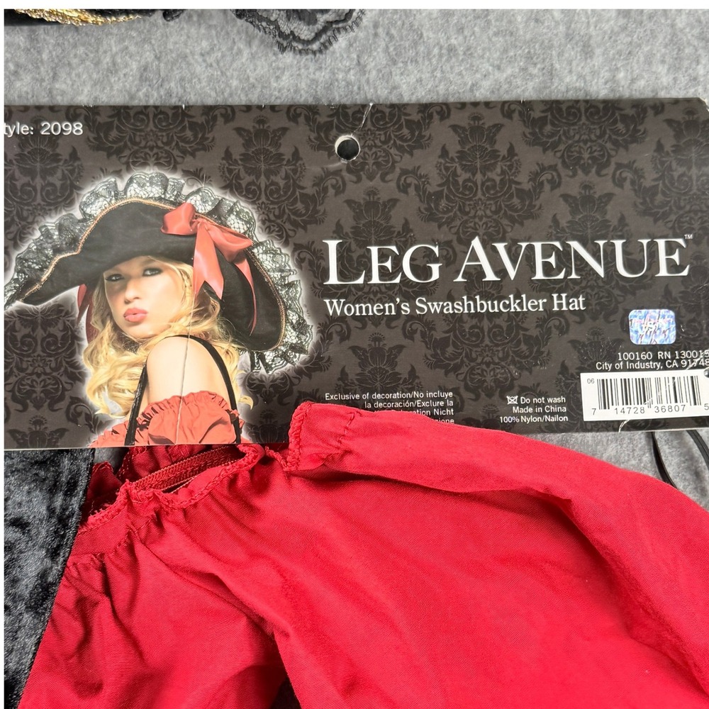 Leg Avenue Vixen Pirate Wench Costume Red Black Velvet Dress Small Hat Set - Picture 6 of 14